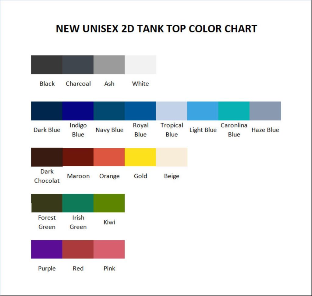 tank top color chart - Subtronics Store